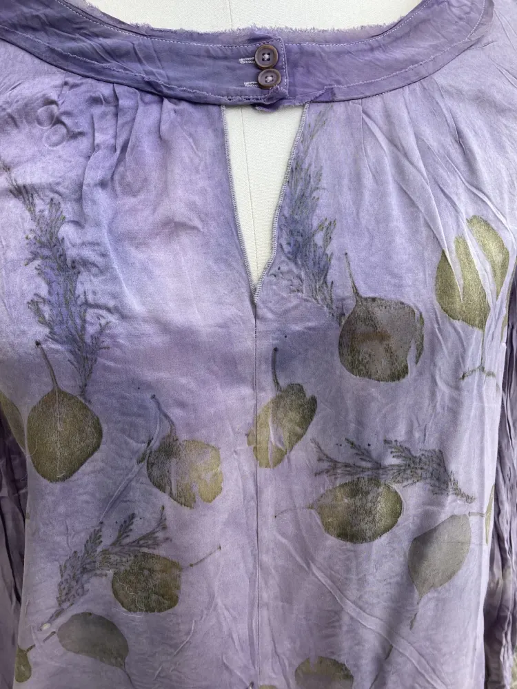 A lavender eco-printed garment
